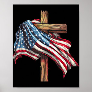 Amerikanische Flagge Christliches Kreuz Jesus 4. J Poster