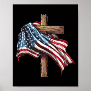 Amerikanische Flagge Christliches Kreuz Jesus 4. J Poster