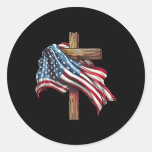 Amerikanische Flagge Christliches Kreuz Jesus 4. J Runder Aufkleber