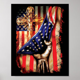 Amerikanische Flagge Cross Jesus Hand Stolz Christ Poster