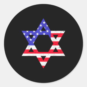 Amerikanische Flagge Davidstern Jüdisches Hanukkah Runder Aufkleber