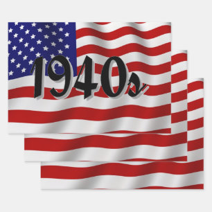 Amerikanische Flagge der 1940er Jahre Geschenkpapier Set