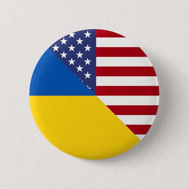 Amerikanische Flagge der Ukraine | Hälfte Ukraine  Button (Vorderseite)
