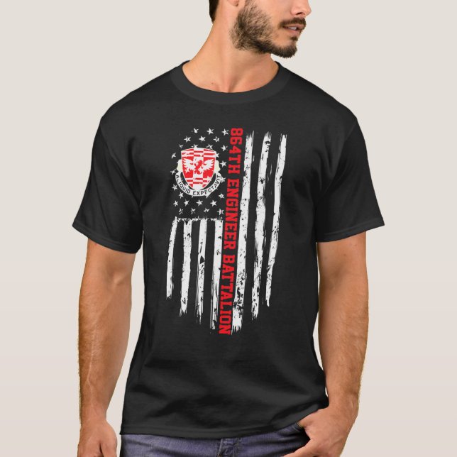 Amerikanische Flagge des 864. Ingenieurbataillons T-Shirt (Vorderseite)