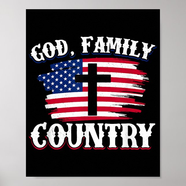 Amerikanische Flagge des Gottes, Familie, Christli Poster (Vorne)