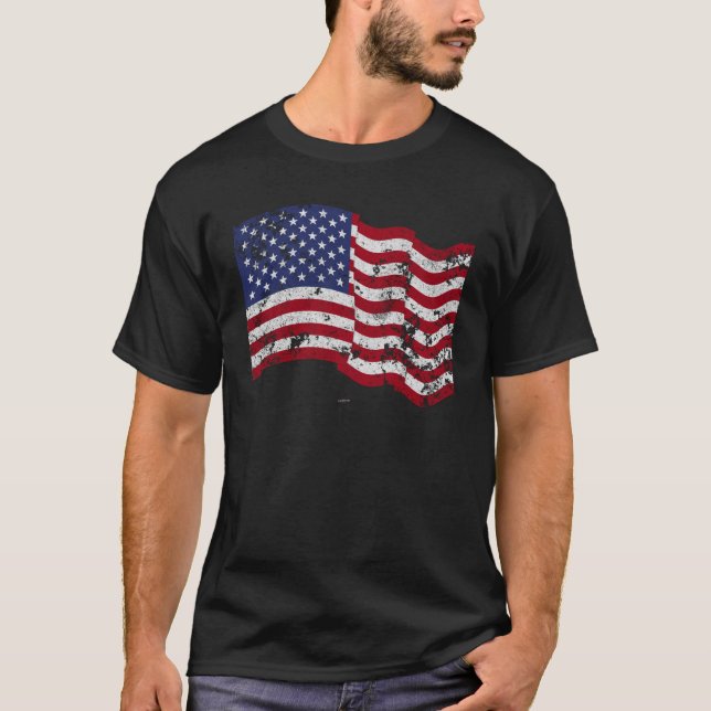 Amerikanische Flagge, die - beunruhigt wellenartig T-Shirt (Vorderseite)