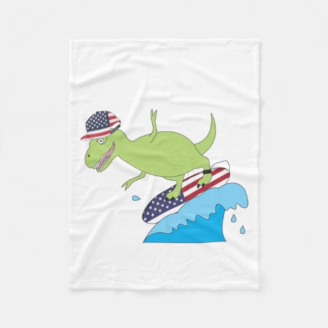 Amerikanische Flagge Dinosaurier Surfing Fleecedecke (Vorderseite)