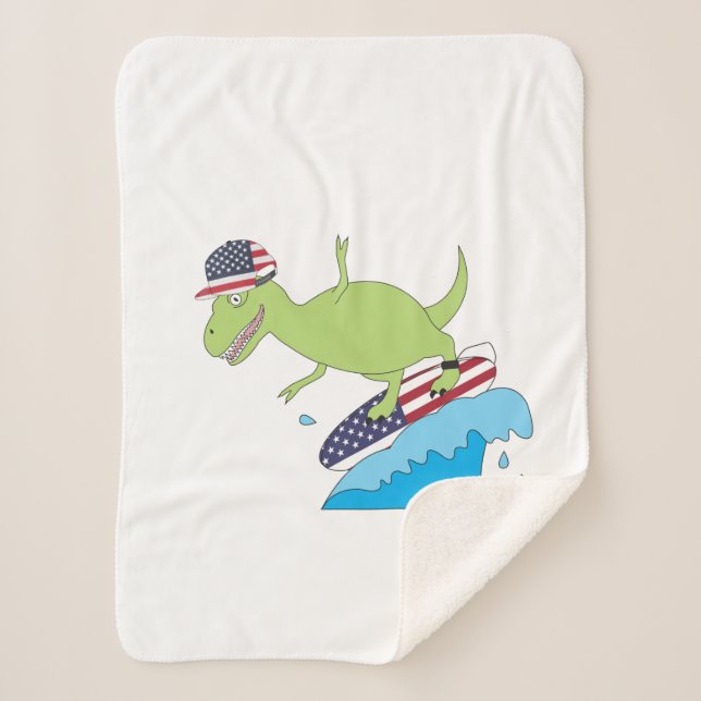 Amerikanische Flagge Dinosaurier Surfing Sherpadecke (Vorderseite)