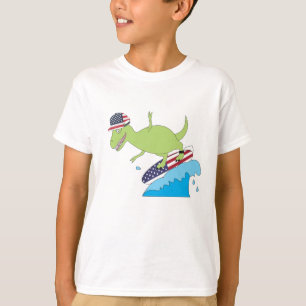 Amerikanische Flagge Dinosaurier Surfing T-Shirt
