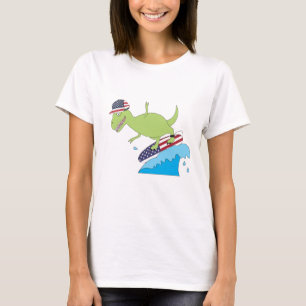 Amerikanische Flagge Dinosaurier Surfing T-Shirt