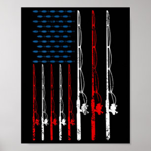 Amerikanische Flagge Fischen über Vintages Fi Poster