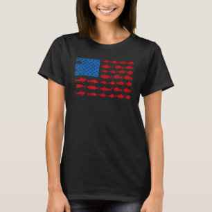 Amerikanische Flagge Fischen Vintager Fischarten T-Shirt
