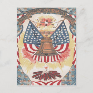 Amerikanische Flagge Freiheitsglocke Feuerwerk Postkarte