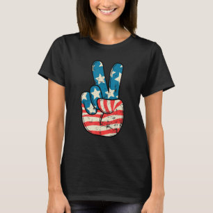 Amerikanische Flagge Friedenszeichen Hand 4. Juli  T-Shirt