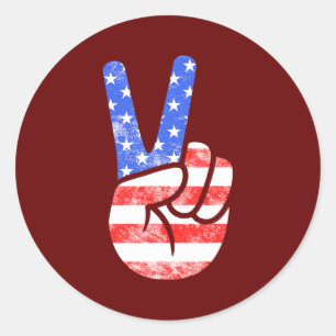Amerikanische Flagge Friedenszeichen Hand Fourth o Runder Aufkleber