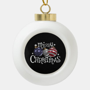 Amerikanische Flagge Frohe Weihnachten Christbaumk Keramik Kugel-Ornament