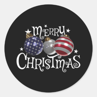 Amerikanische Flagge Frohe Weihnachten Tannenbaum Runder Aufkleber