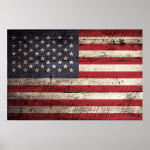 Amerikanische Flagge für altes Holzkörnchen Poster