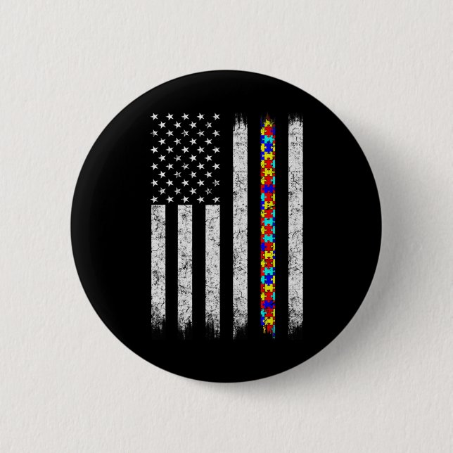 Amerikanische Flagge für Autismus Button (Vorderseite)