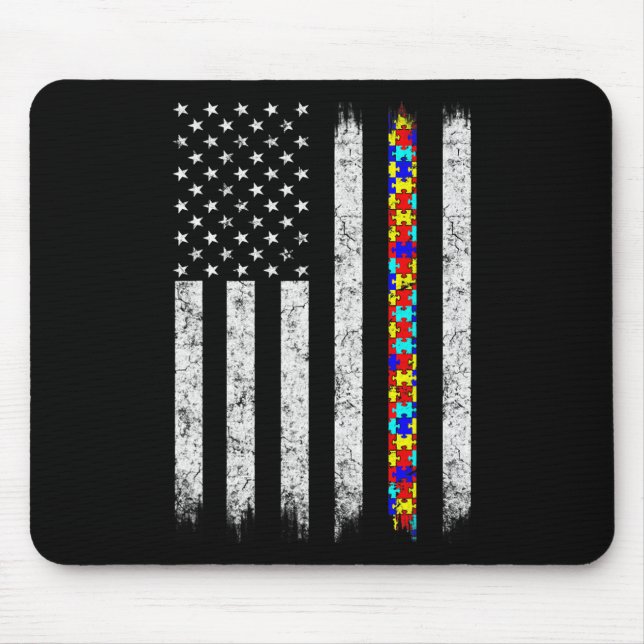 Amerikanische Flagge für Autismus Mousepad (Vorne)