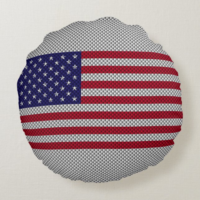 Amerikanische Flagge für Carbon Fiber Style Print Rundes Kissen (Rückseite)