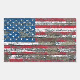 Amerikanische Flagge für den Effekt von rohen Holz Rechteckiger Aufkleber