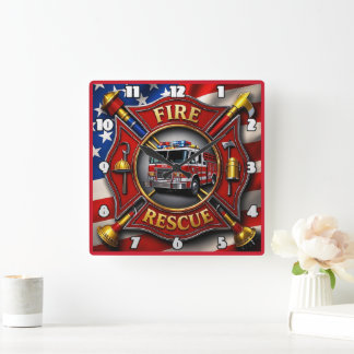 Amerikanische Flagge für Feuerwehrhelden Quadratische Wanduhr