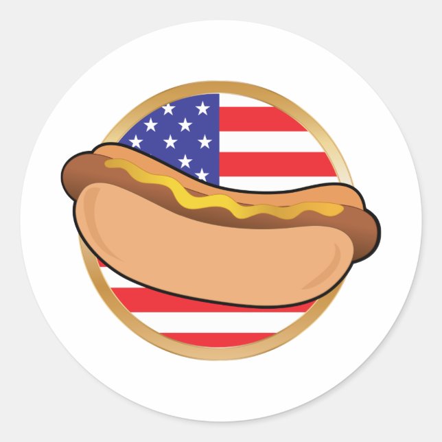 Amerikanische Flagge für Hot Dog Runder Aufkleber (Vorderseite)