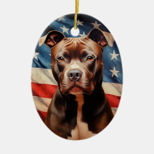 Amerikanische Flagge für Pit Bull Terrier Keramik Ornament
