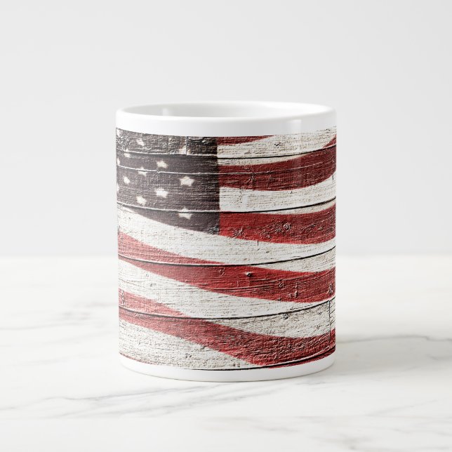 Amerikanische Flagge für rustikale Holztextur Jumbo-Tasse (Vorderseite)