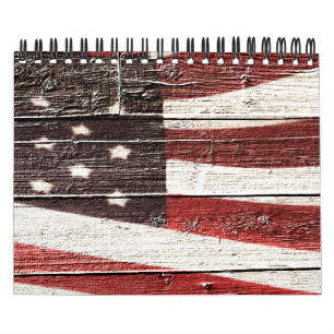 Amerikanische Flagge für rustikale Holztextur Kalender
