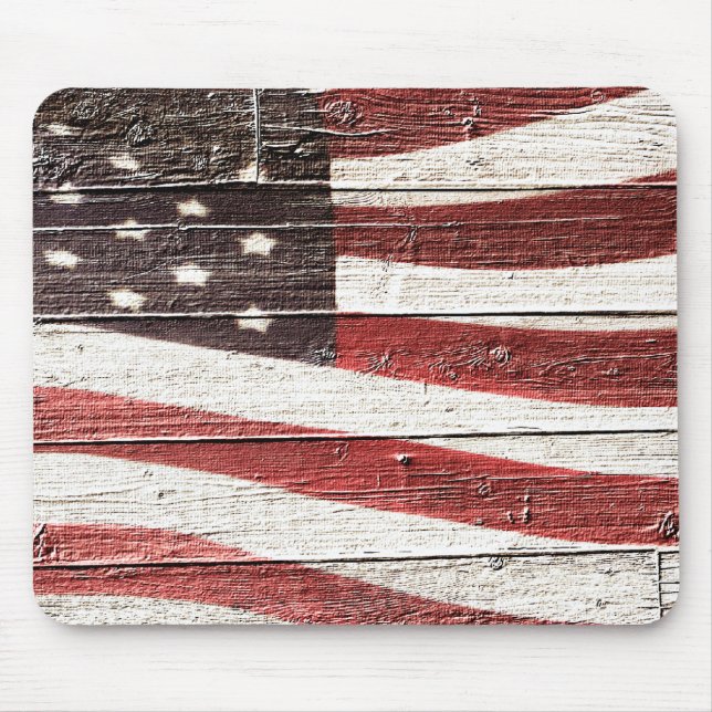 Amerikanische Flagge für rustikale Holztextur Mousepad (Vorne)