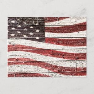 Amerikanische Flagge für rustikale Holztextur Postkarte