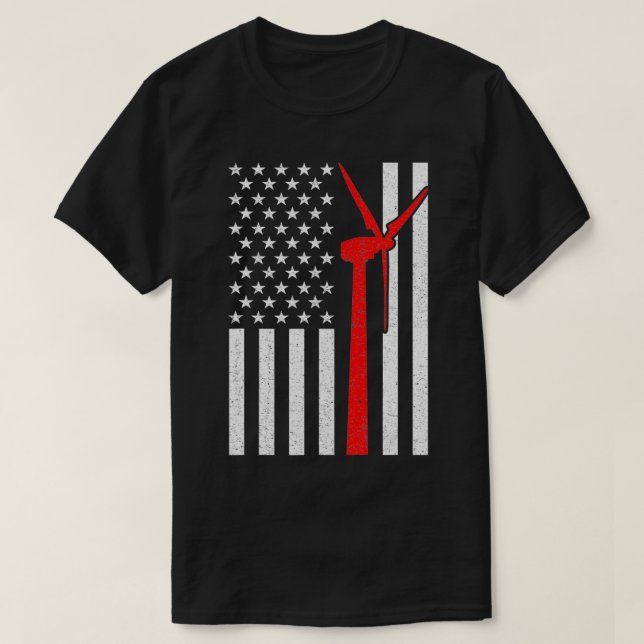 Amerikanische Flagge für Windkrafttechniker T-Shirt (Design vorne)