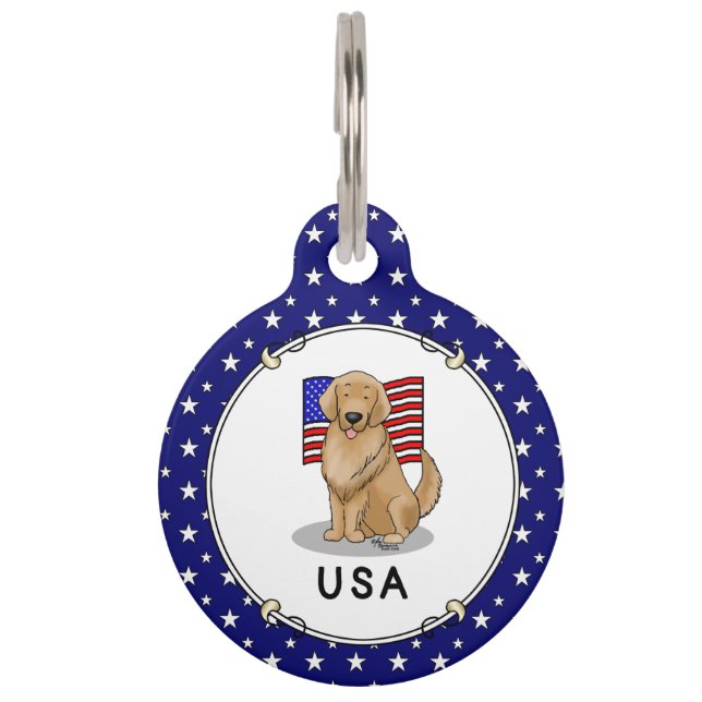Amerikanische Flagge Golden Retriever Dog Haustiermarke (Vorderseite)