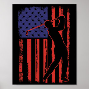 Amerikanische Flagge Golf Golfer Vintage USA Poster