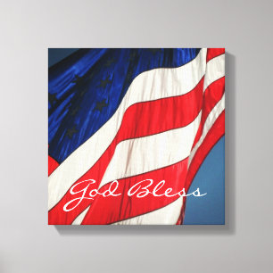Amerikanische Flagge - Gott segne gepackte Leinwan Leinwanddruck