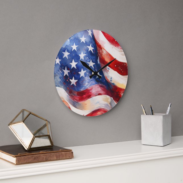 Amerikanische Flagge Große Wanduhr (Büro)