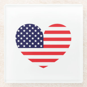 Amerikanische Flagge Herz Glasuntersetzer
