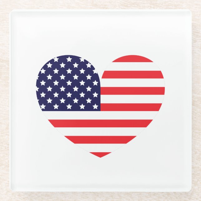 Amerikanische Flagge Herz Glasuntersetzer (Vorderseite)