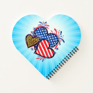 Amerikanische Flagge Herz Leopard Sublimation-6421 Notizbuch