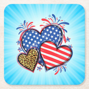 Amerikanische Flagge Herz Leopard Sublimation-6421 Rechteckiger Pappuntersetzer