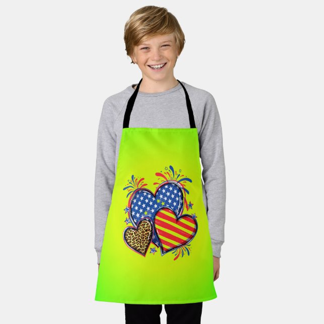 Amerikanische Flagge Herz Leopard Sublimation-6421 Schürze (Getragen)