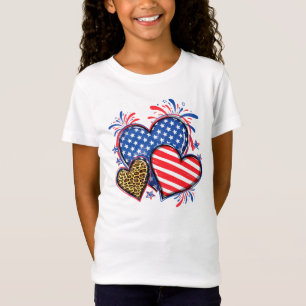 Amerikanische Flagge Herz Leopard Sublimation-6421 T-Shirt
