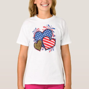 Amerikanische Flagge Herz Leopard Sublimation T-Shirt