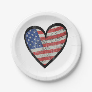 Amerikanische Flagge Herz Rot Weiß Blau Cute 4. Ju Pappteller