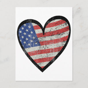 Amerikanische Flagge Herz Rot Weiß Blau Süß 4. Jul Begleitkarte