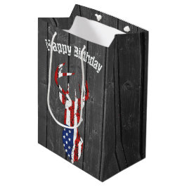 Amerikanische Flagge Hirsch auf Holz Mittlere Geschenktüte