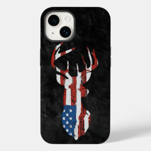 Amerikanische Flagge Hirsch auf Leder Case-Mate iPhone 14 Hülle