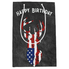 Amerikanische Flagge Hirsch auf Leder Mittlere Geschenktüte